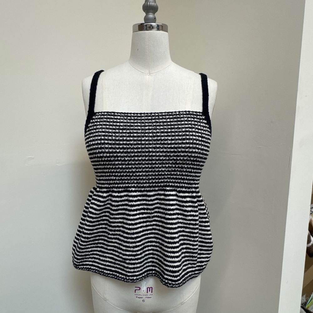 Zara Black and White Smocked Peplum Tank Top